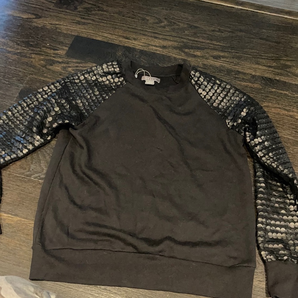 Gracia Sweatshirt w/ Faux Leather Embellished Arms